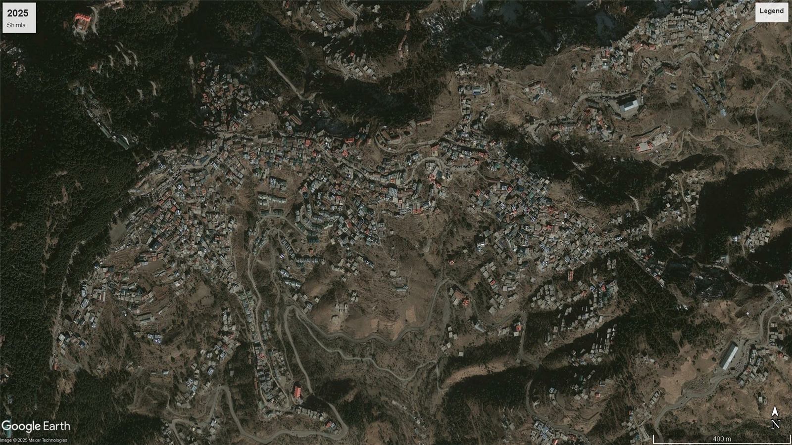 Satellite view of forested hills at the edge of Pune